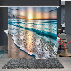 Waterproof and Mildewproof 3D Sunset Landscape Polyester Shower Curtains