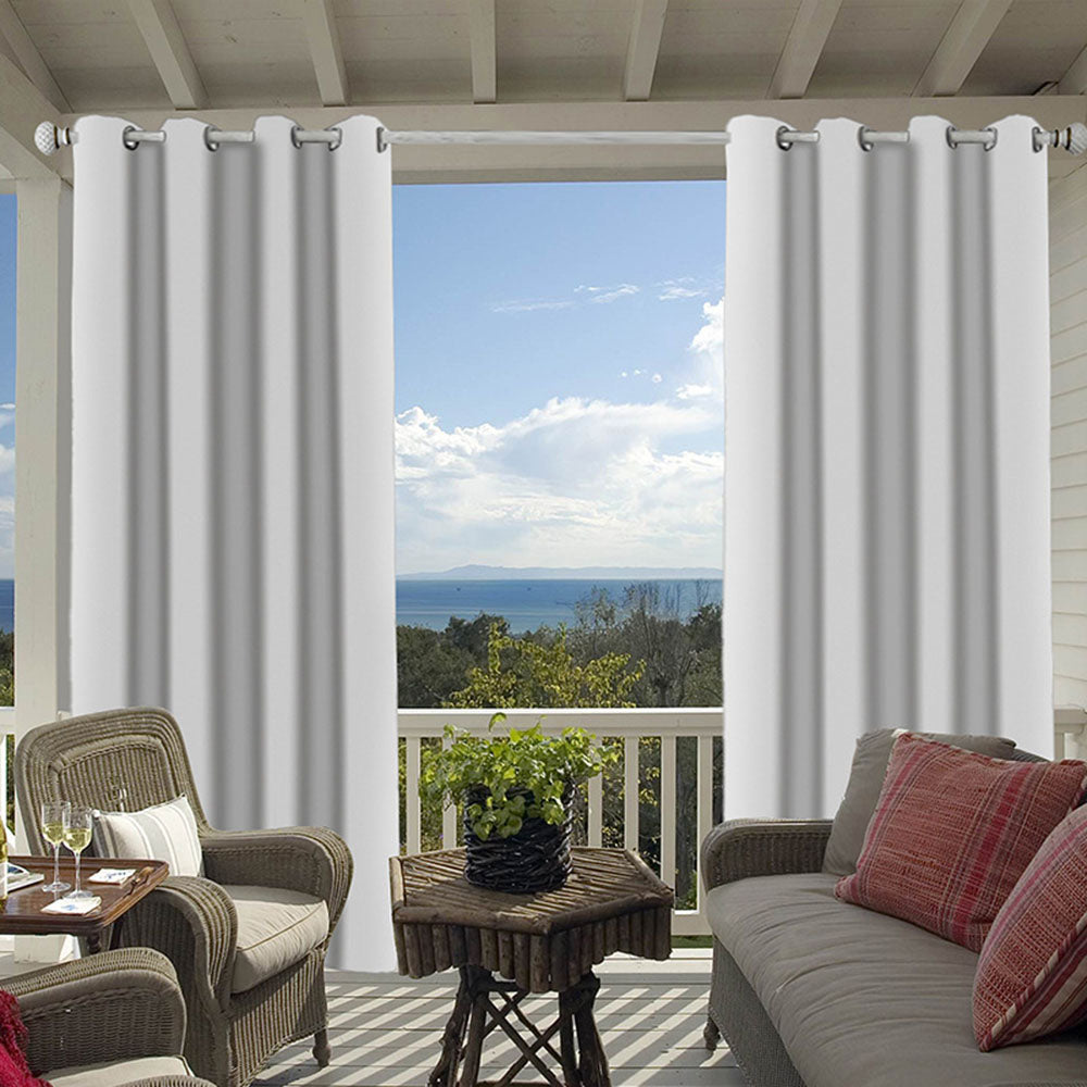 Modern White Outdoor Curtains Cabana Grommet Top Curtain Waterproof Sun-proof Heat-insulating 1 Panel