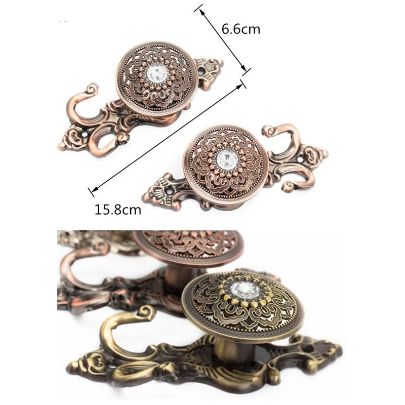 Luxury European Curtain Hooks Zinc Alloy Retro Wall Hooks Curtain Accessories Hardware Decorative Moire Metal Curtain Wall Hook 1 Pair