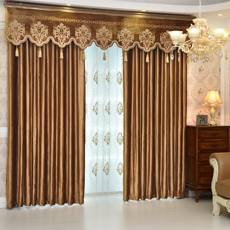 Luxury Elegant Crushed Velvet Blackout Curtain Ochre 2 Panel Set Window Curtains Classy Thick Valance Sheer Prevents UV Ray Excellent Performance on Room Darkening