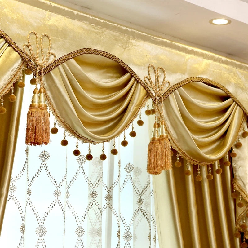 Golden Blackout Curtains Elegant Shading Curtains Valance for Bedroom Living Room Custom Room Darkening Window Curtains 2 Panels Drapes