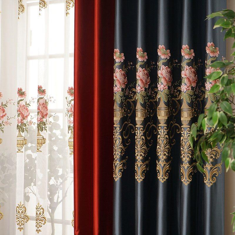 Elegant Embroidery Blackout Curtains Blocks Light Prevents UV Ray for Bedroom Living Room 2 Panels Window Curtains