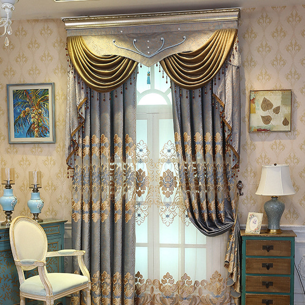 European High-end Chenille Embroidery Hollow Shading Curtains Sheer for Living Room Bedroom Decoration Custom 2 Panels Drapes