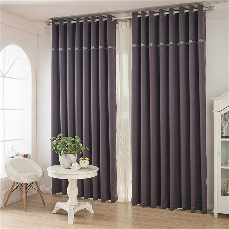 Blackout and Dust-Proof Polyester Japanese Style Solid Purple Grommet Top Curtain