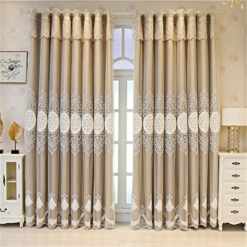 European Double Window Curtain Set Floral Embroidery Curtain Sheer and Lining Blackout Curtains for Living Room Bedroom 2 Panels Drapes Decoration