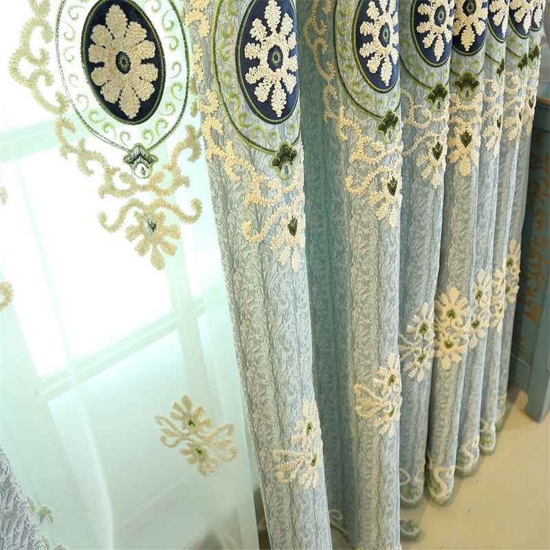 Light Blue High Quality Chenille 2 Pieces Decorative and Breathable Living Room Drapes