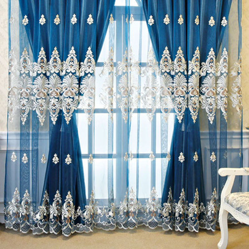 European Embroidery Floral Blackout Decorative Curtain Sets Custom 2 Panels Drapes No Pilling No Fading No off-lining