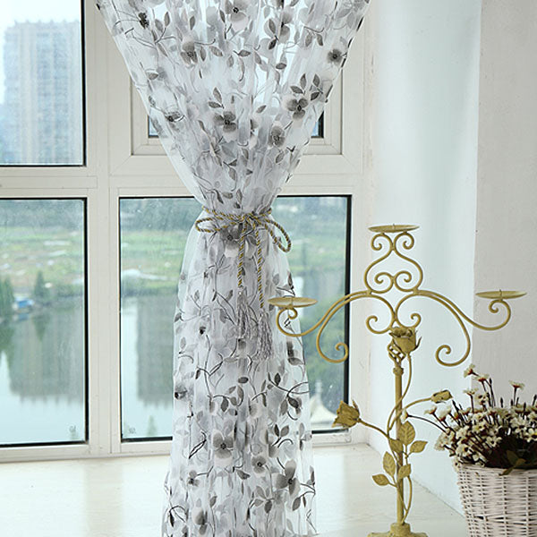 Decoration Fresh Style Flower Printing Shading Cloth and Sheer Curtain Sets in Stock