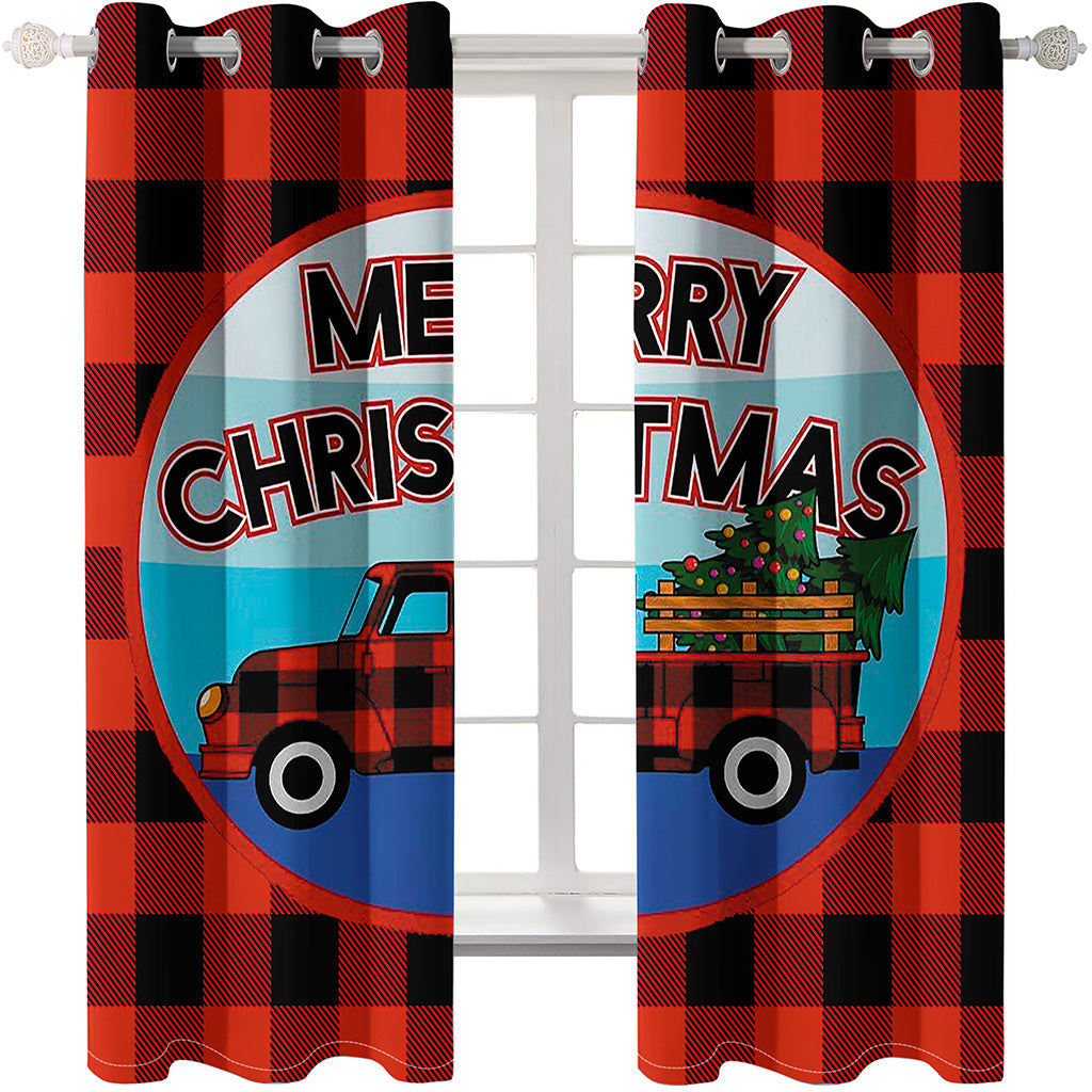 Plaid Christmas Curtains Car Red and Black Home Decor Grommet Window Curtain Panels for Kitchen Living Room Bedroom Window Treatment Drapes