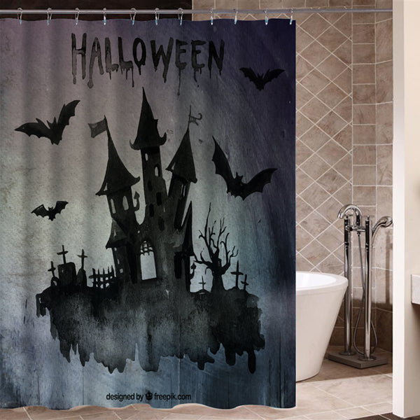 Somber Dark Castle Shadow Halloween Poster 3D Printing Shower Curtain