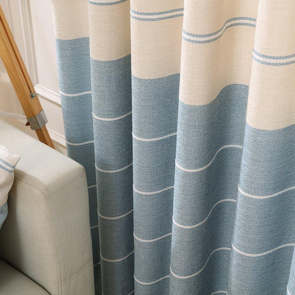 Nordic Style Striped Blue Shading Window Curtains Chenille Hook Blackout Curtains Custom 2 Panels Drapes for Living Room Bedroom Decoration Linen