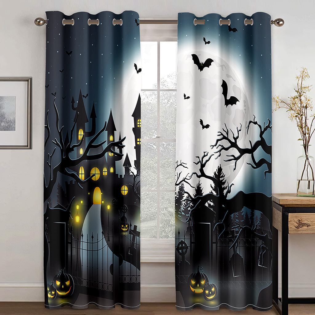 Halloween Castle Creative 3D Printed Blackout Decoration Window Curtains Custom 2 Panels Drapes