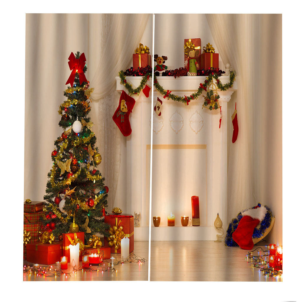 Christmas Theme Thick Fabric Blackout and Festival Decorative 3D Curtains Backdrop