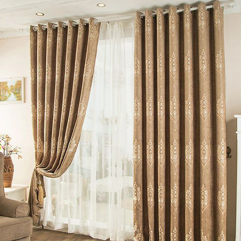 European Style Jacquard Grommet Shading Curtains Chenille Solid Curtain Blackout Custom 2 Panels Drapes for Living Room Bedroom Decoration No Pilling No Fading No off-lining