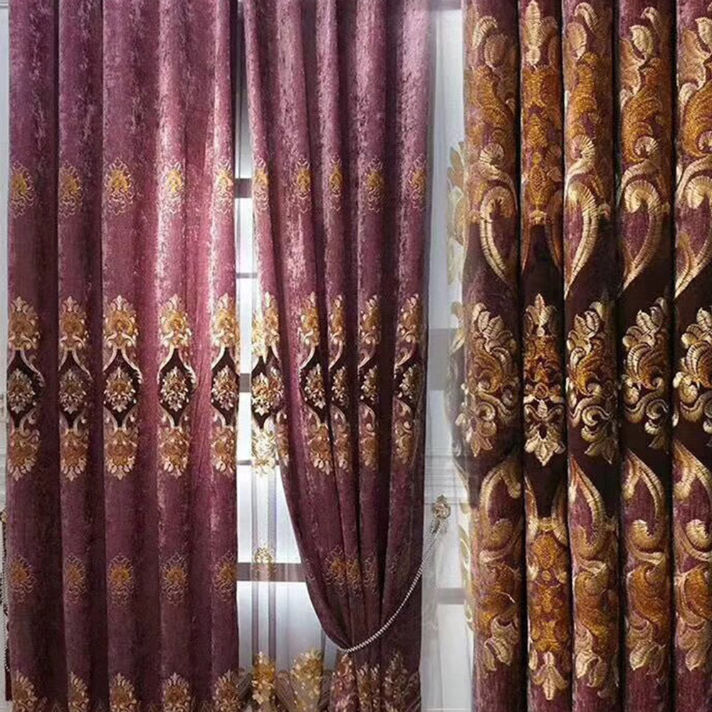 European Floral Embroidery Blackout Curtains Chenille Grommet Shading Curtains Sheer Decor Custom 2 Panels Drapes for Living Room Bedroom