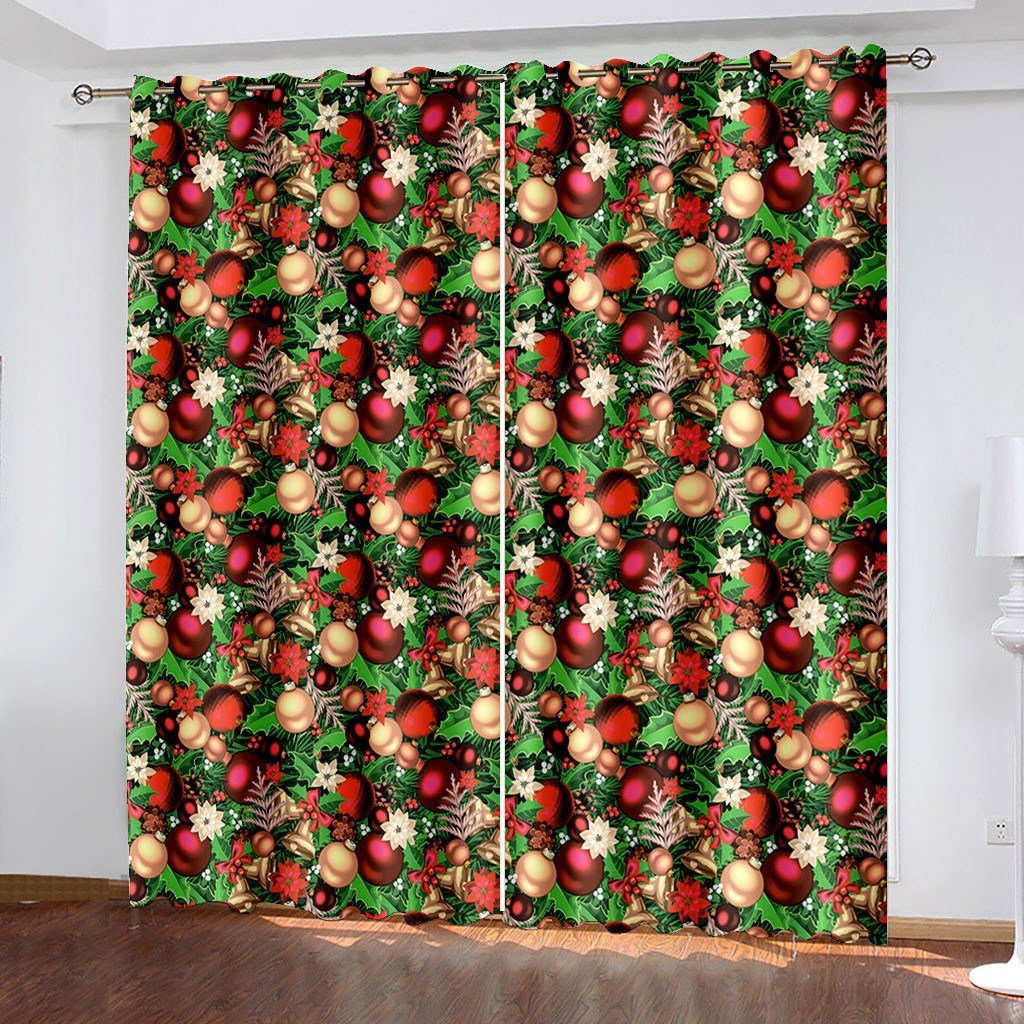 Christmas 3D Blackout Curtains Xmas Fir Twigs Vibrant Balls Print Living Room Bedroom Window Drapes 2 Panel Set