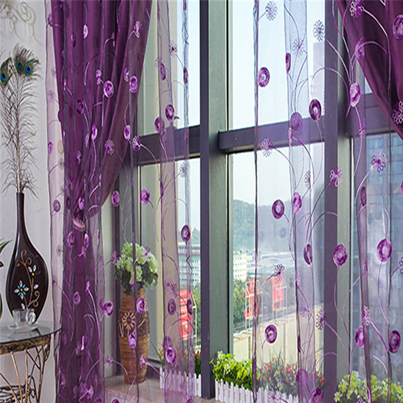 Noble Embroidered Blackout Curtains for Living Room Bedroom Thick Polyester Purple Shading Cloth and Sheer Curtain Set No Pilling No Fading No off-lining