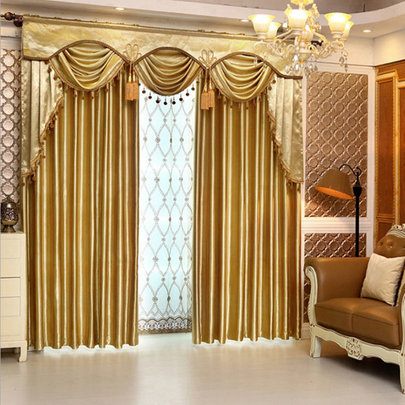 Golden Blackout Curtains Elegant Shading Curtains Valance for Bedroom Living Room Custom Room Darkening Window Curtains 2 Panels Drapes