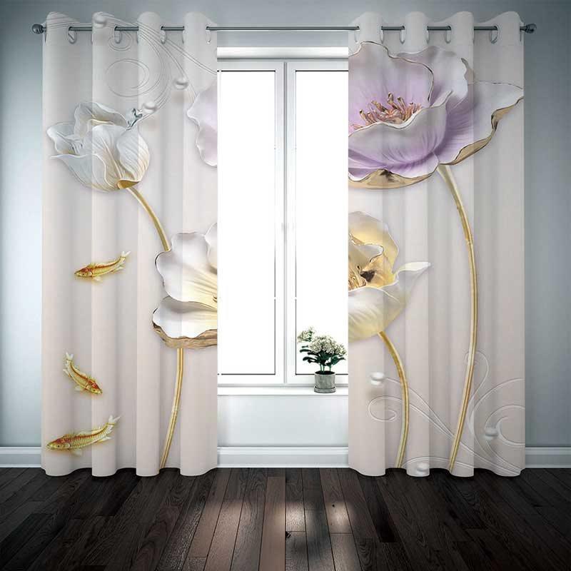 3D Elegant Relief Floral Decorative Blackout Window Curtains Custom 2 Panels Drapes No Pilling No Fading No off-lining