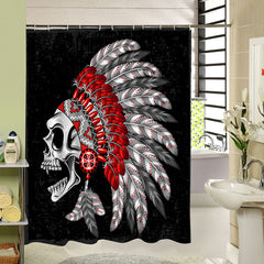 3D Indian Style Skull Printed Polyester Black Shower Curtain