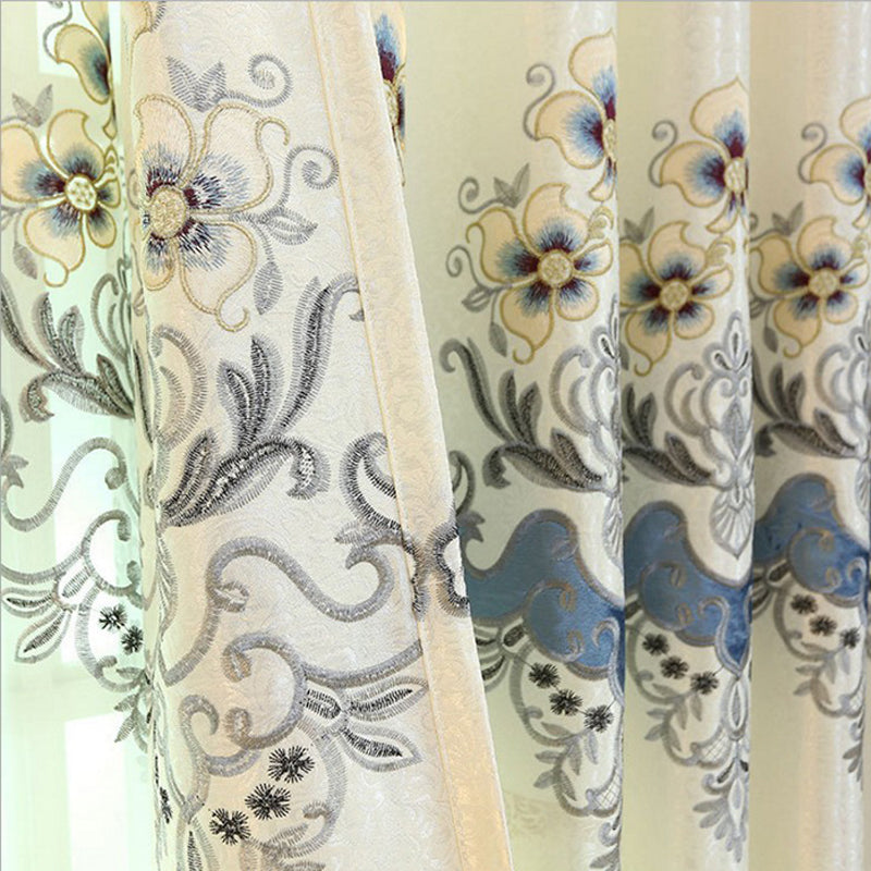 Blackout Embroidered Grommet Curtains Polyester Heat Insulation Decoration Living Room Bedroom Curtain Sets No Pilling No Fading No off-lining