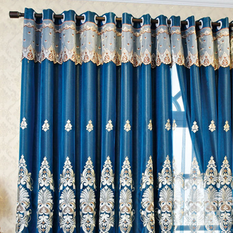 European Embroidery Floral Blackout Decorative Curtain Sets Custom 2 Panels Drapes No Pilling No Fading No off-lining