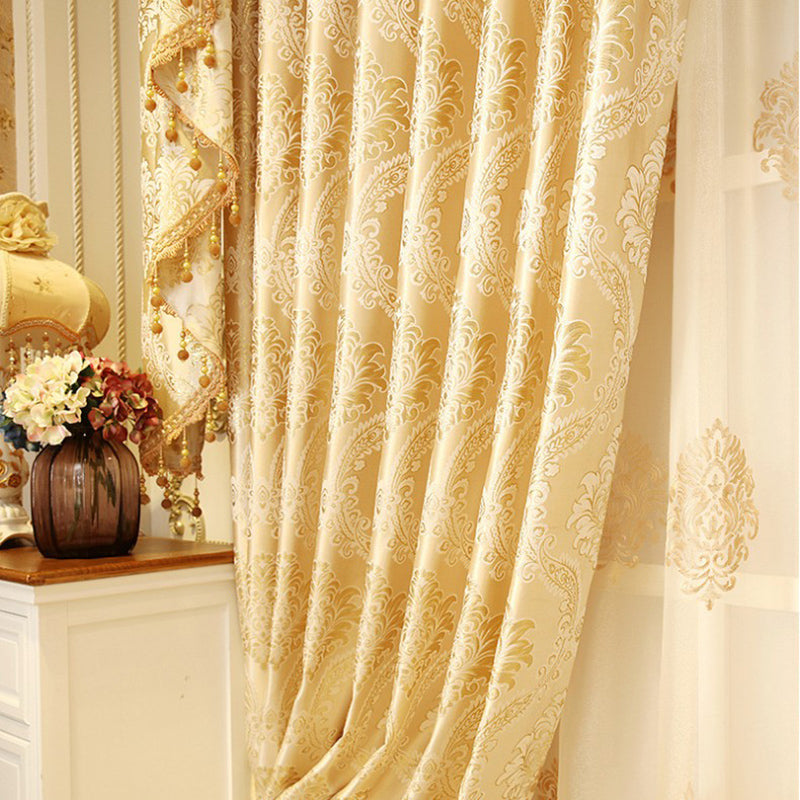 Elegant Embroidery Blackout Curtains Drapes Classic Shading Curtain Sheer Valance Luxury Golden for Living Room Bedroom Window Curtains No Pilling No Fading No off-lining