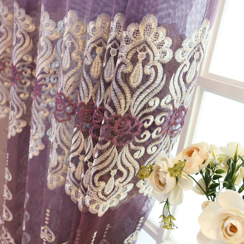 Embroidery Voile Curtains Window Sheer Curtains Noble and Elegant for Living Room Bedroom Decoration Custom 2 Panels Drapes Breathable