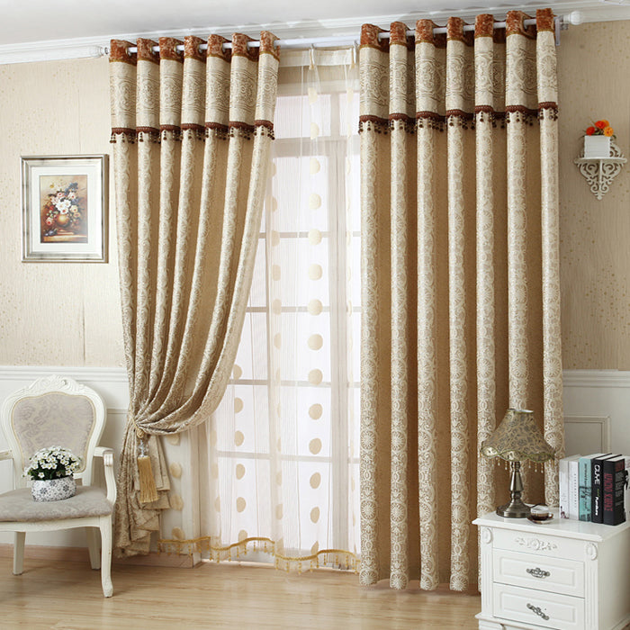 European Style Contemporary Beige Two Panels Custom Sheer Curtains Polyester Net Drapes for Bedding Living Room