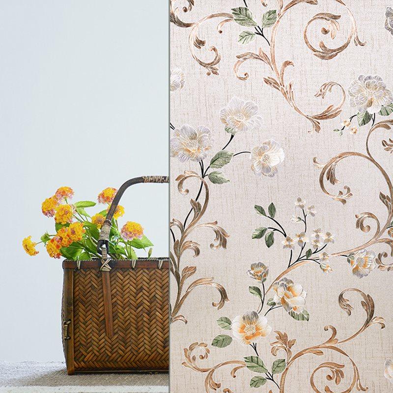 Opaque and Frosted Flowers Blossom Print Window Film Bathroom Film 40*200cm 60*200cm Water-proof and Dust-proof Good Privacy Environment-friendly and Pollution-free Material