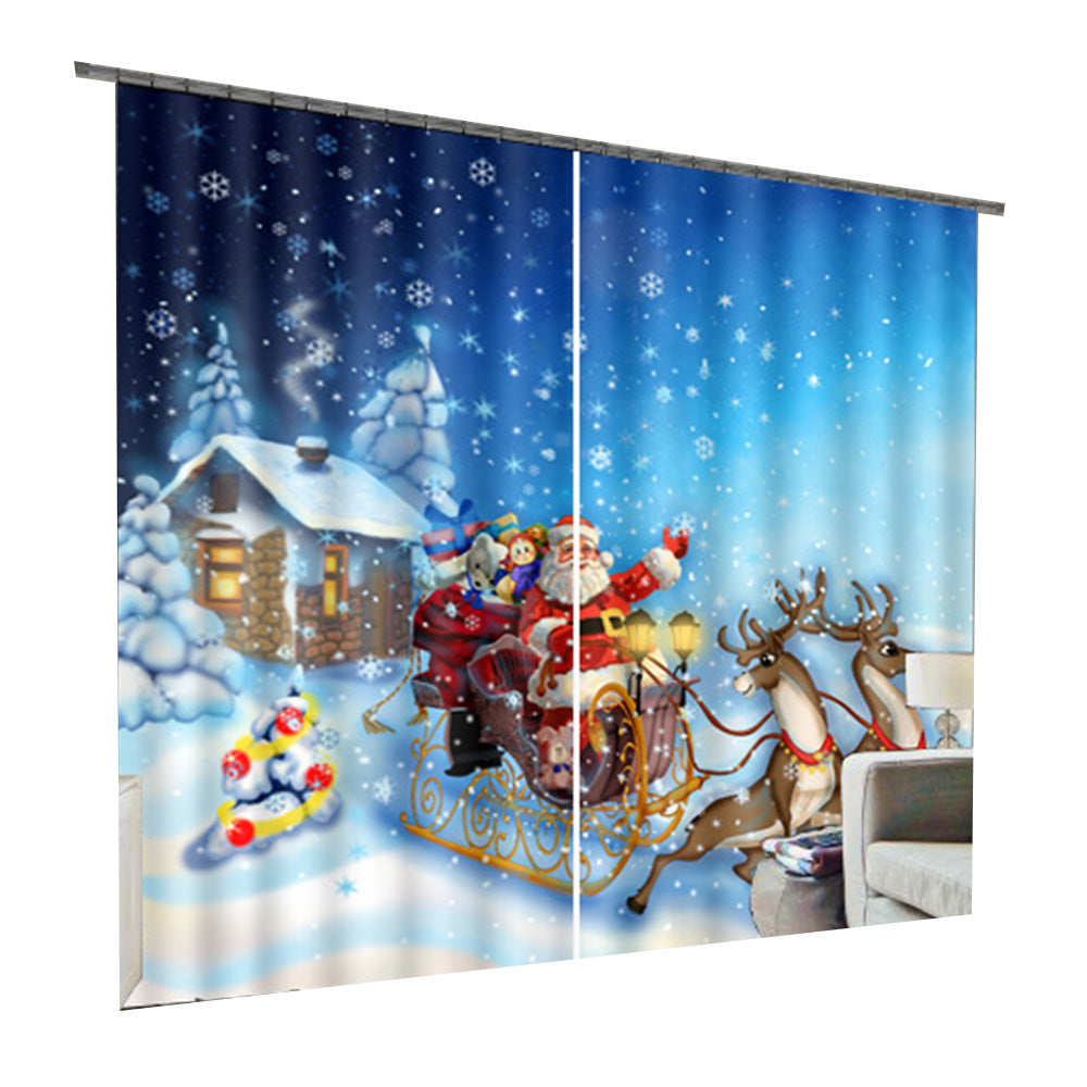 3D Lovely Santa Claus with White Snow Christmas Scene Printed Custom Living Room Curtain