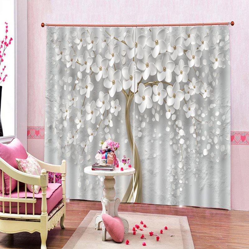 3D Print Blackout Curtains Creative White Flower Tree 2 Panels Drapes for Living Room Bedroom Decoration No Pilling No Fading No off-lining Polyester