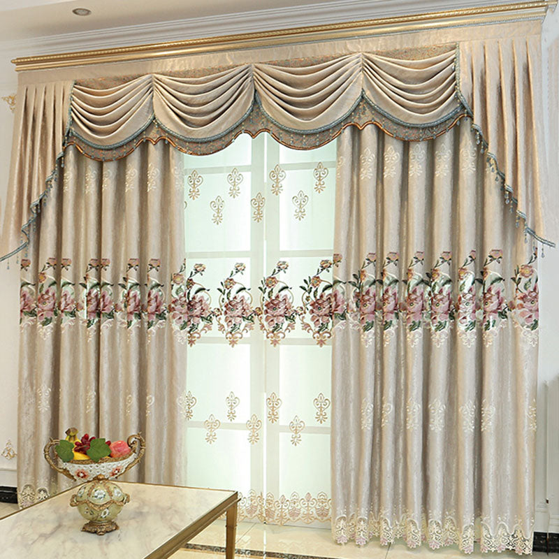 European Floral Blackout Curtains Noble and Elegant Valance Sheer Embroidered Chenille Window Custom Grommet Curtains Living Room Bedroom Decoration