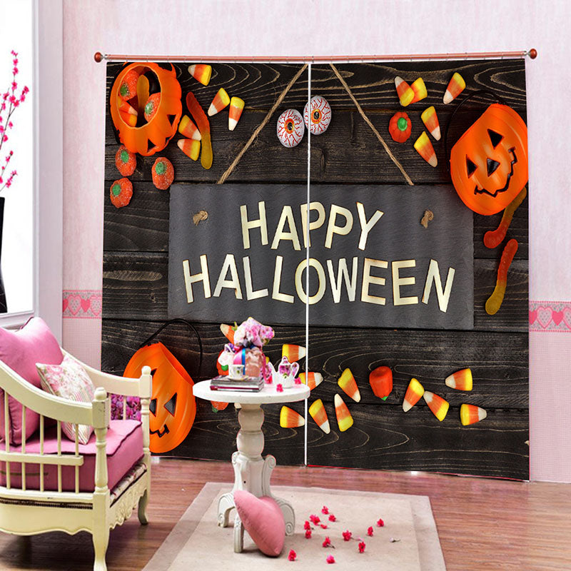 Happy Halloween 3D Printed Blackout Decorative Window Curtains Custom 2 Panels Drapes No Pilling No Fading No off-lining