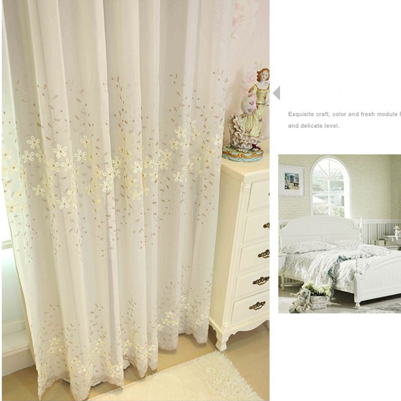 Window Curtains Rustic Floral Embroidery Sheer and Beige Shading Cloth Sewing Together Curtain Sets