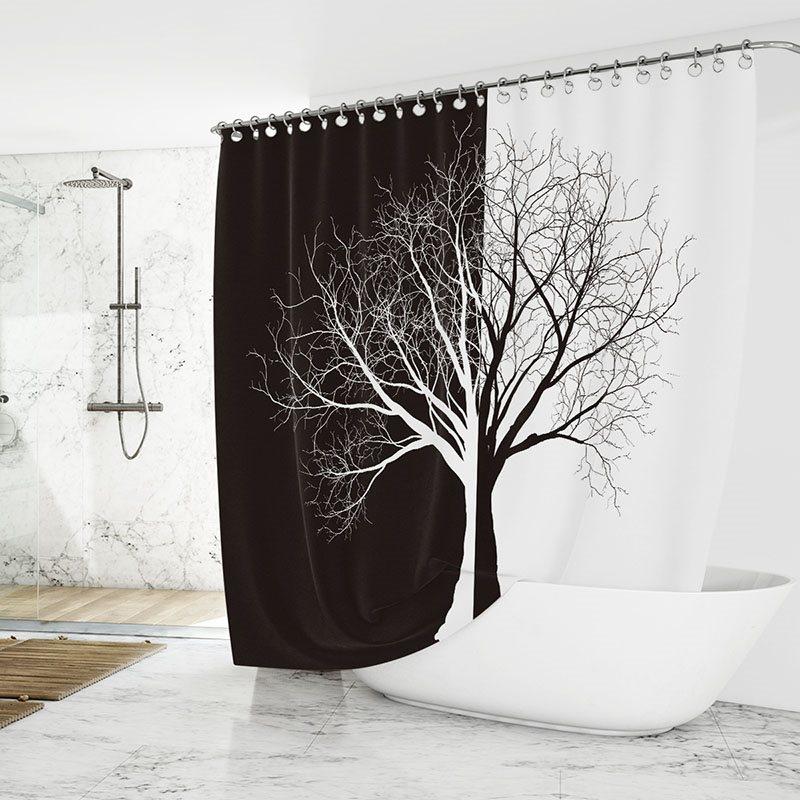 3D Shower Curtain Black and White Tree Durable Waterproof Mildew Proof Polyester