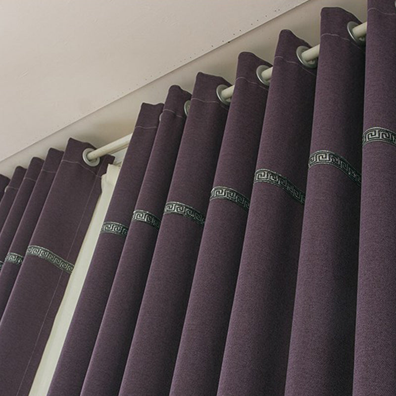 Blackout and Dust-Proof Polyester Japanese Style Solid Purple Grommet Top Curtain