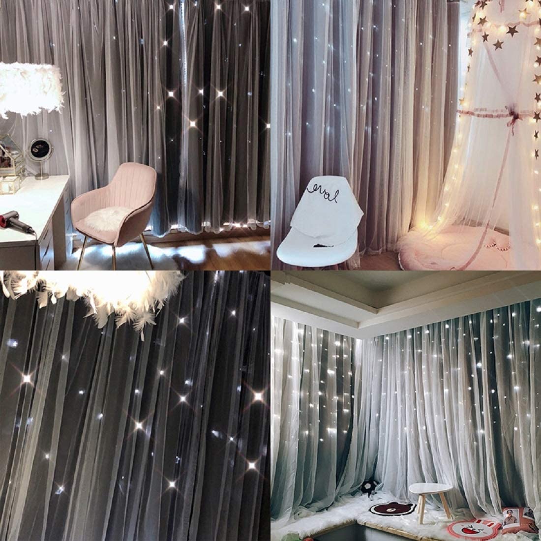 Stars Blackout Curtains for Bedroom Girls Kids Baby Window Curtain Double Layer Star Cut Out Aesthetic Living Room Decor Wall Home Decorations Curtain 1 Panels