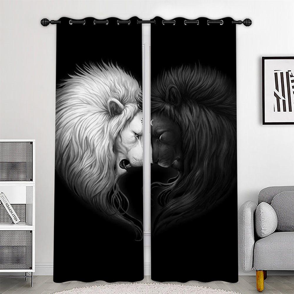 Creative Black 3D Printed Blackout Curtains Two Lions Custom 2 Panels Drapes for Living Room Bedroom Decoration No Pilling No Fading No off-lining Heat insulation Sun Protection Waterproof Polyester