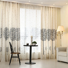 Concise Grey Tree Printing Shading Cloth & Sheer Curtain Sets