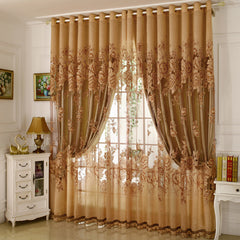 Exquisite Lily Embroidery Blackout Curtains for Living Room Bedroom No Pilling No Fading No off-lining Heat Insulation Shading Cloth & Sheer Set