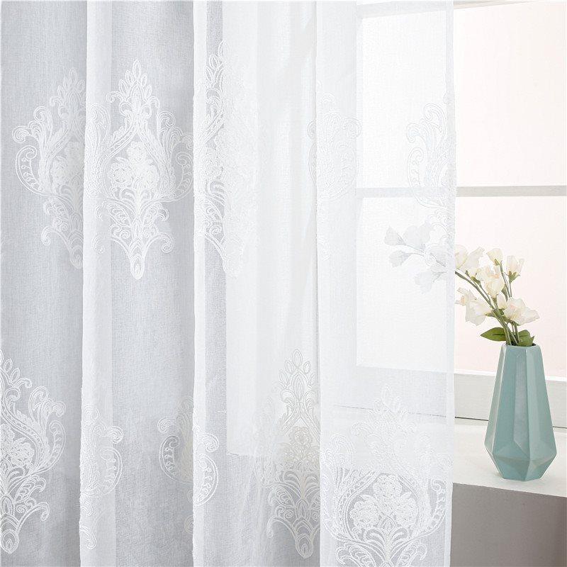 Simple Style Tulle White Coffee Embroidery Sheer Curtains for Living Room Bedroom Decoration Custom 2 Panels Breathable Voile Drapes