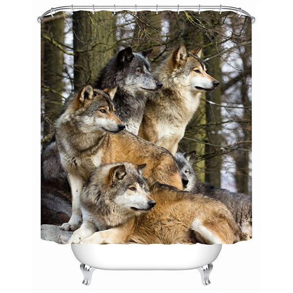 3D Mouldproof Wolfs Tribe Printed Polyester Bathroom Shower Curtain