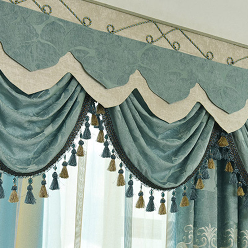 Noble Luxuriant Blue Green Chenille Embroidered Blackout Custom Grommet Curtains and Sheer