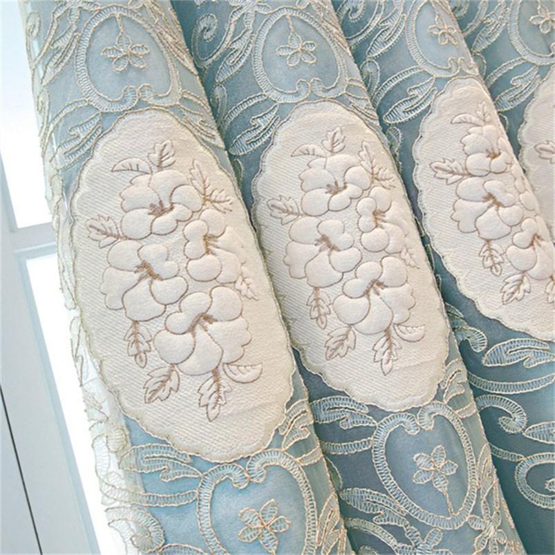 European Double Window Curtain Set Floral Embroidery Curtain Sheer and Lining Blackout Curtains for Living Room Bedroom 2 Panels Drapes Decoration