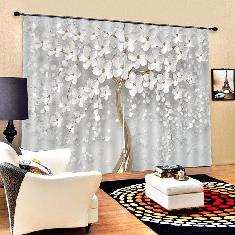 3D Print Blackout Curtains Creative White Flower Tree 2 Panels Drapes for Living Room Bedroom Decoration No Pilling No Fading No off-lining Polyester