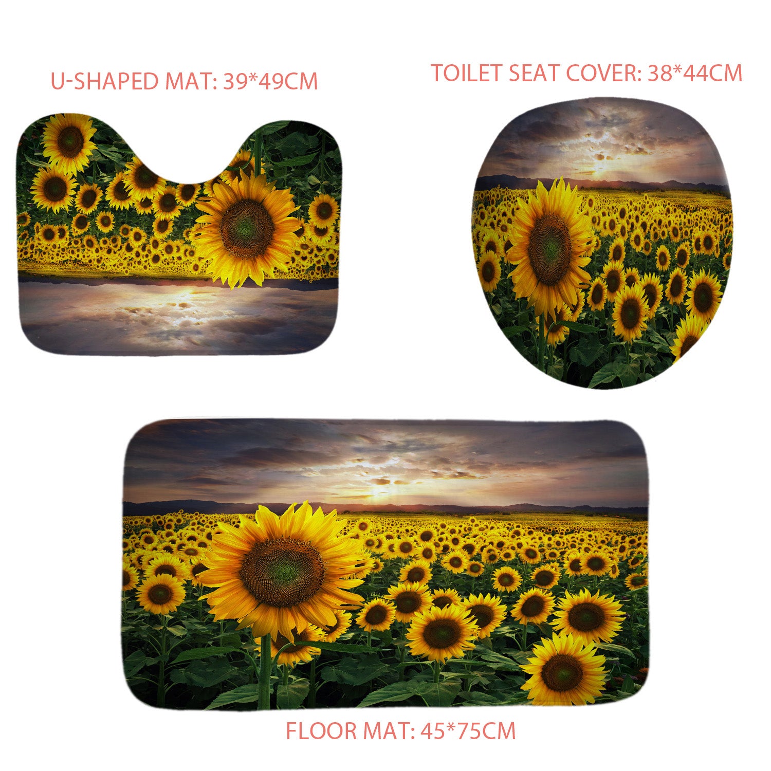 3D Shower Curtain Sunflowers Pattern Bathroom Partition Curtain Set Durable Waterproof Mildew Proof Polyester