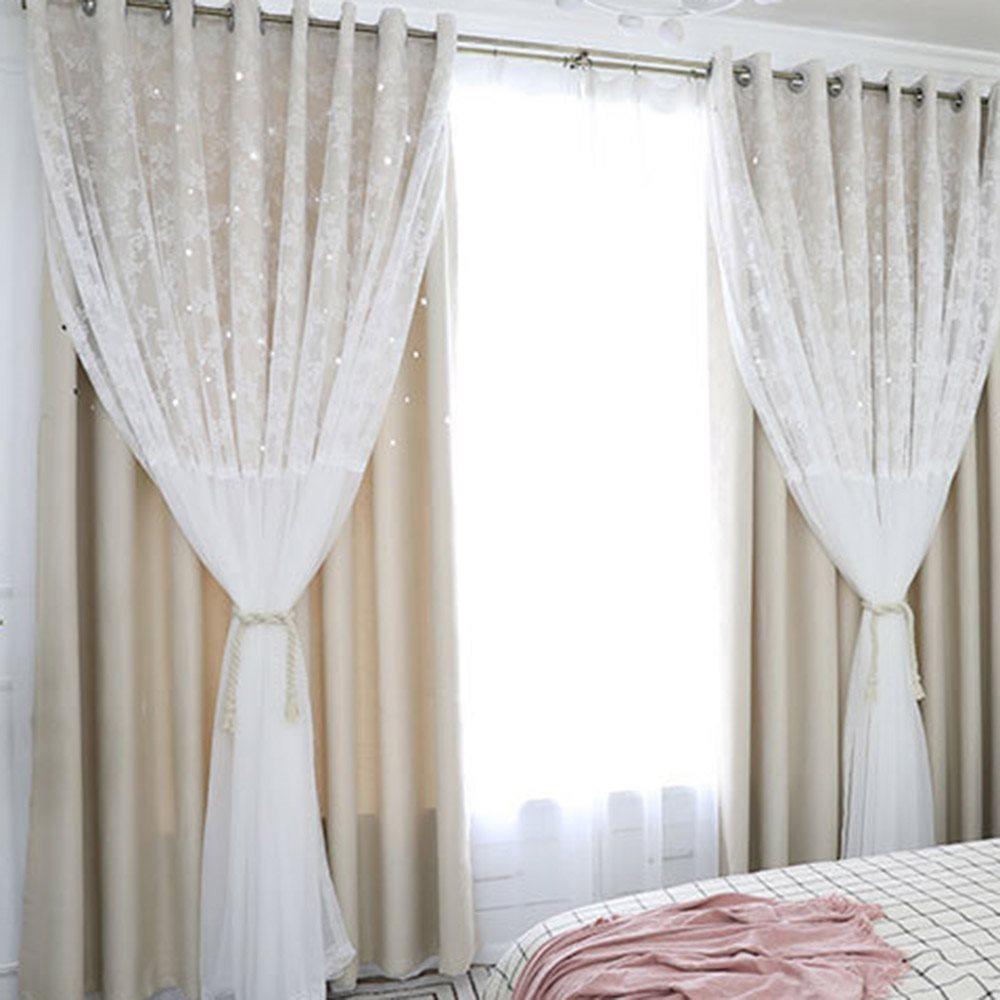 Romantic Star Hollowed-out Blackout Decorative Curtain Sets with Lace Custom 2 Panels Drapes No Pilling No Fading No off-lining