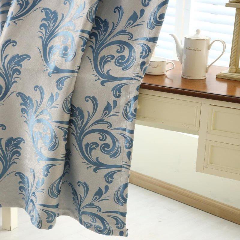 Modern Style Blackout Curtains Jacquard Shading Curtains Blue for Living Room Bedroom Window Decoration Custom 2 Panels Drapes Chenille