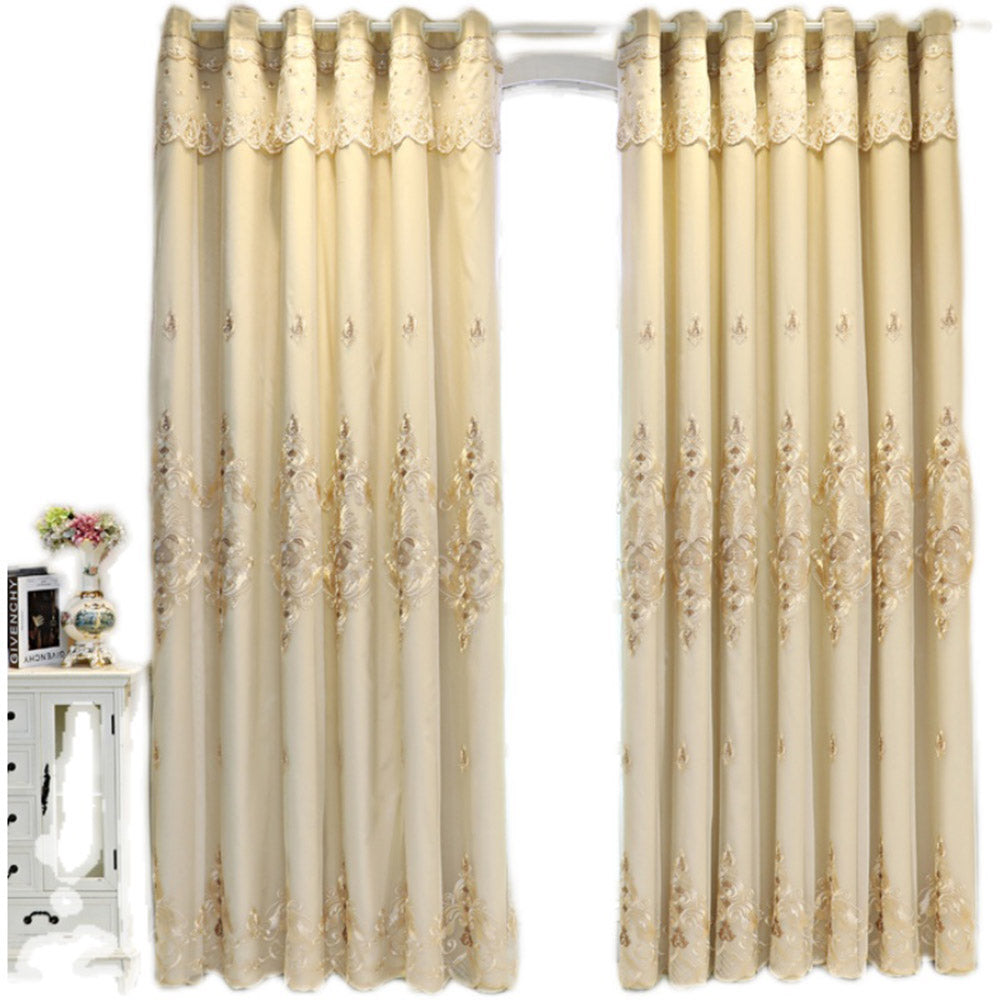 European High-end Window Curtain Sets Beige Embroidery Blackout Curtain for Living Room Bedroom Decoration No Pilling No Fading No off-lining